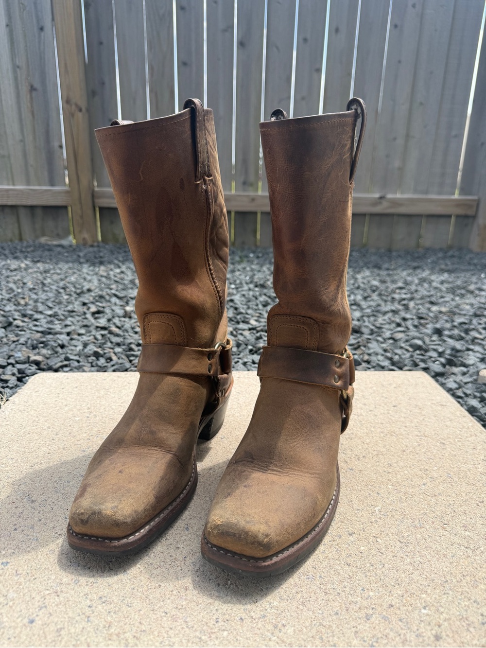 Frye 12r Brown Leather Harness Cowboy Boots - Picture 8 of 9
